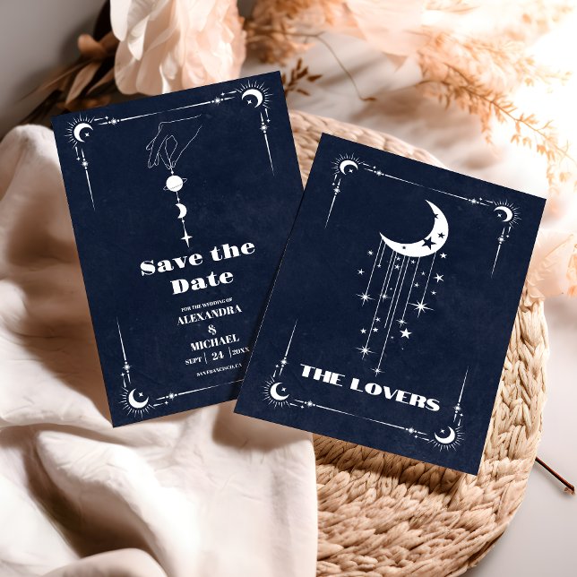 Navy Blue Tarot The Lovers Wedding Save The Date (Creator Uploaded)