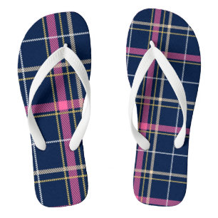 Navy Blue Tartan Plaid Navy Yellow White Pink Thongs