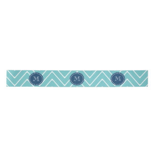 Navy Blue, Teal Chevron Pattern   Your Monogram Satin Ribbon