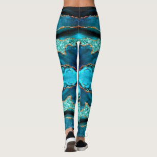 Navy Blue Teal Gold Aqua Turquoise Leggings