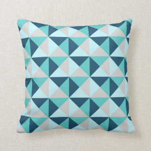 Navy Blue Teal Grey Geometric Triangles Pillow