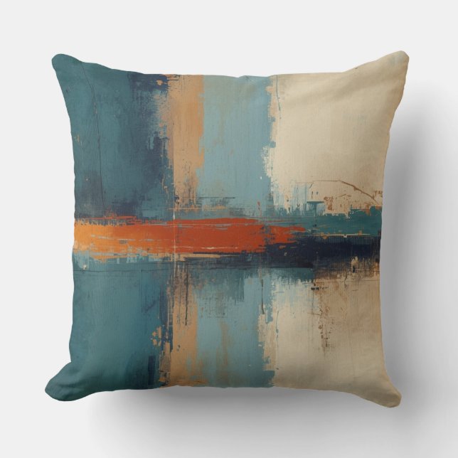 Navy Blue Teal Red Modern Rustic Abstract Design Cushion (Front)