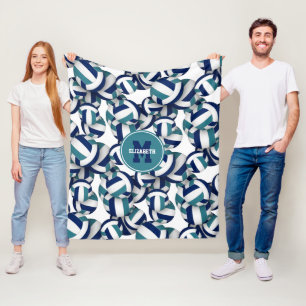 navy blue teal school team colours volleyballs fleece blanket