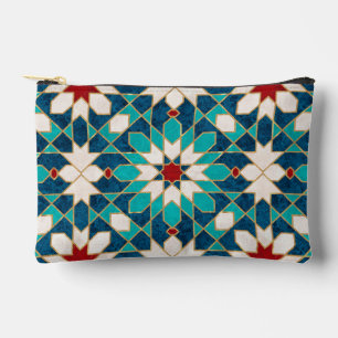 Navy Blue Teal White Red Marble Moroccan Mosaic  Accessory Pouch