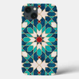 Navy Blue Teal White Red Marble Moroccan Mosaic  iPhone 13 Case