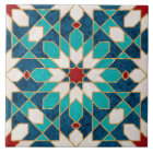 Navy Blue Teal White Red Marble Moroccan Mosaic