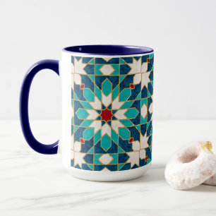 Navy Blue Teal White Red Marble Moroccan Mosaic Mug