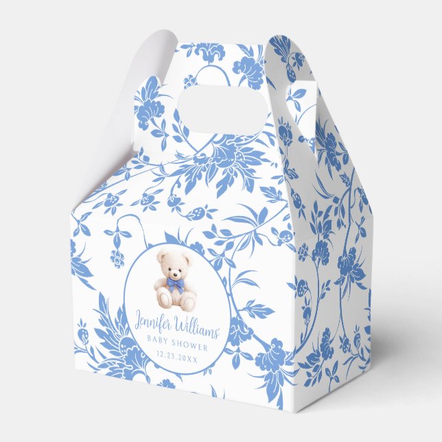 Navy blue teddy bear baby boy shower favour box (Front Side)