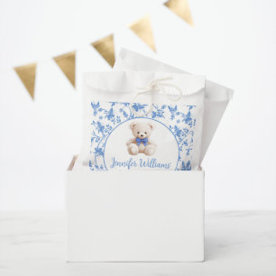 Navy blue teddy bear floral baby boy shower candy favour bag