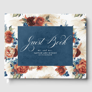 Navy Blue Terracotta Boho Floral Wedding Guest Book