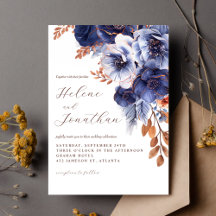 Navy Blue Terracotta Rust Floral Elegant Wedding