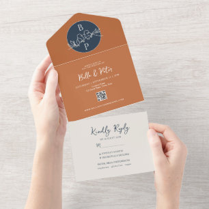Navy Blue Terracotta Wedding All In One Invitation