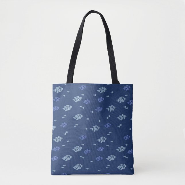 Navy Blue texture with Blue fish repeat design Tote Bag (Front)