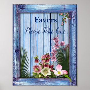 Navy - Blue Textured & Pink Flowers Poster
