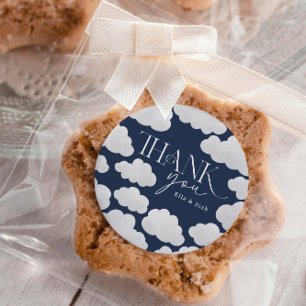 Navy Blue Thank You Cloud Nine Modern Minimal Classic Round Sticker