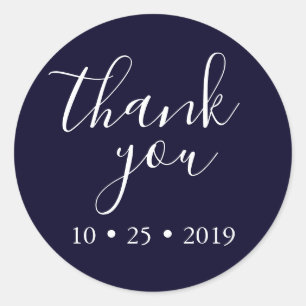 navy blue thank you elegant wedding classic round sticker
