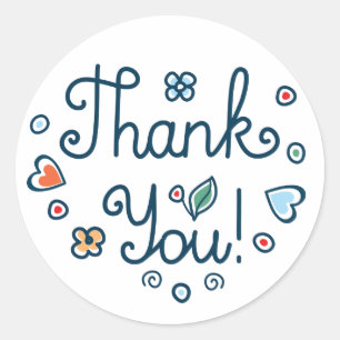 Navy Blue Thank You Hearts Flowers Wedding Classic Round Sticker