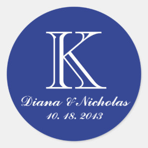 Navy blue thank you monogram wedding favour sticke classic round sticker