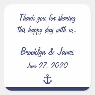 Navy Blue Thank You Nautical Wedding Stickers