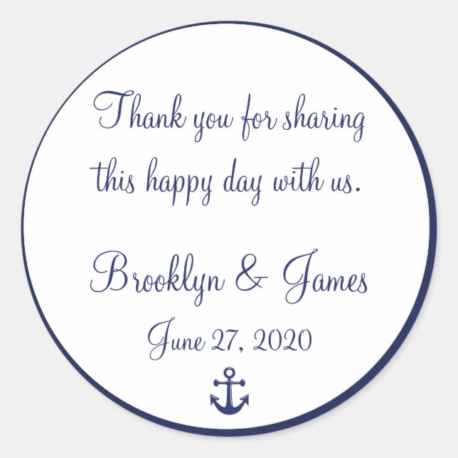 Navy Blue Thank You Nautical Wedding Stickers (Front)