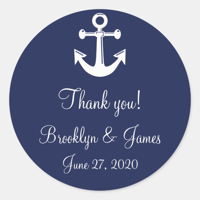 Navy Blue Thank You Nautical Wedding Stickers (Front)