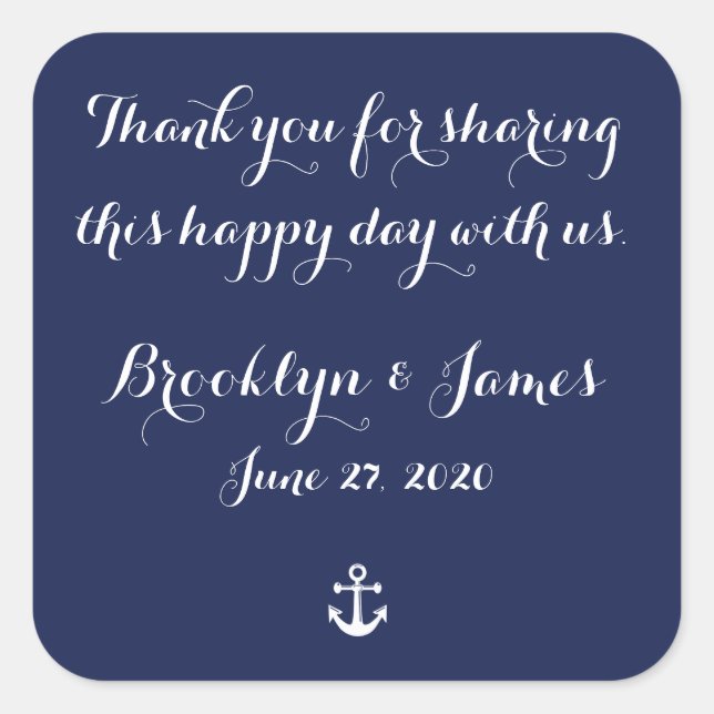 Navy Blue Thank You Nautical Wedding Stickers (Front)