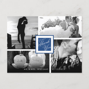 Navy Blue Thank You Wedding 4 Photo Postcard