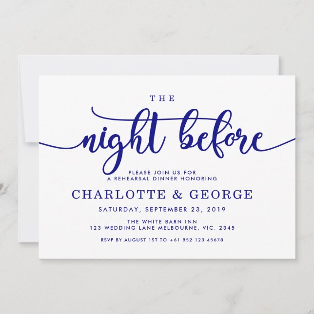 Navy blue the night before invitation (Front)