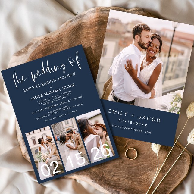 Navy Blue The Wedding of Minimalist Photo Elegant  Invitation (Creator Uploaded)