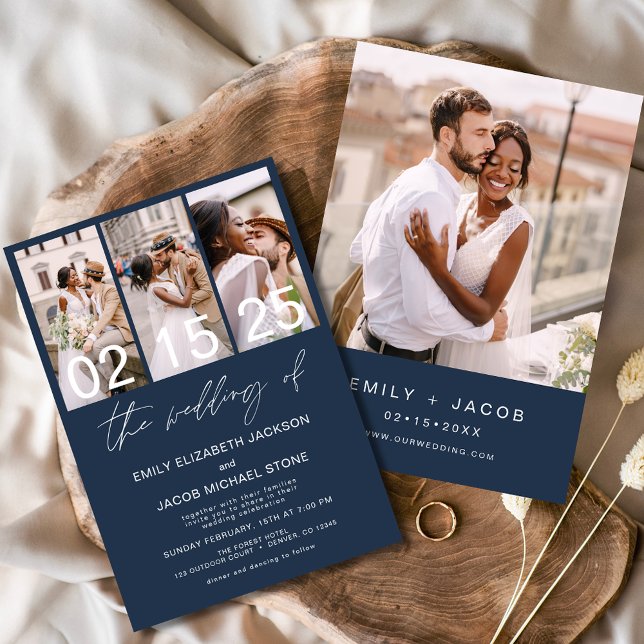 Navy Blue The Wedding of Photo Minimalist Wedding Invitation (Creator Uploaded)