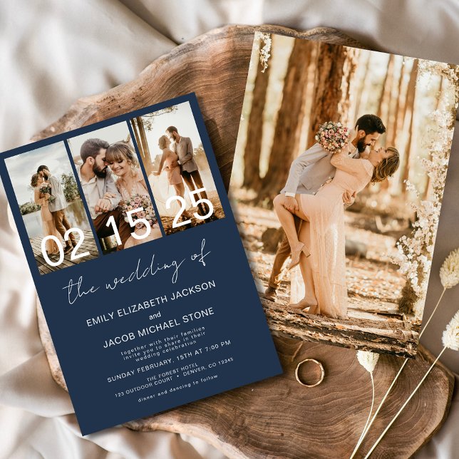 Navy Blue The Wedding of Photo Simple Minimalist Invitation (Creator Uploaded)