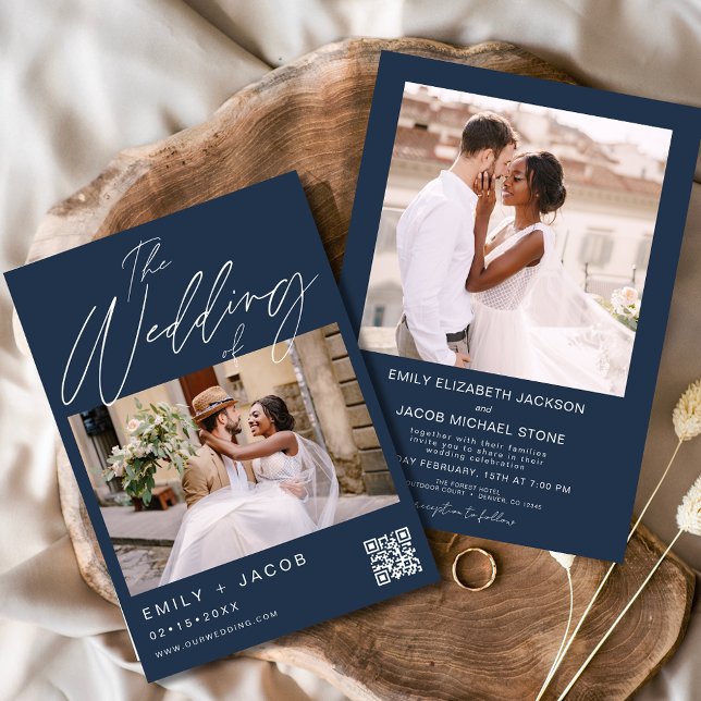 Navy Blue The Wedding of Two Photo QR code Invitation (Creator Uploaded)