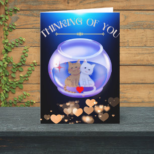 Navy Blue Thinking Of You Love Cat Crystal Modern  Thank You Card