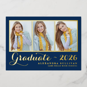 Navy Blue Three Photo Collage Graduation