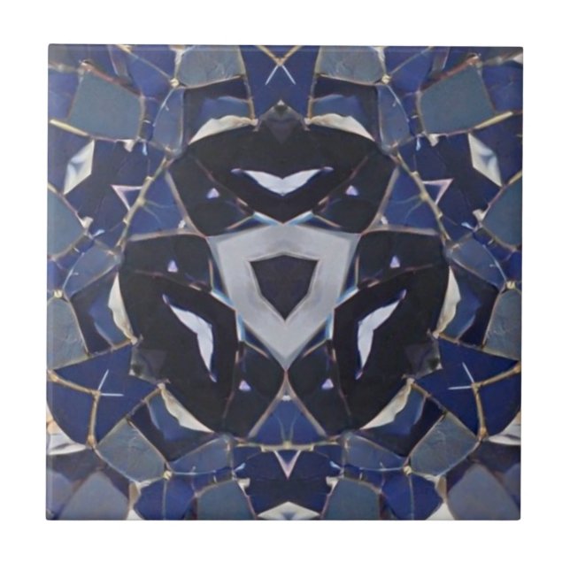 Navy blue threecorner mosaic circle stones  ceramic tile (Front)