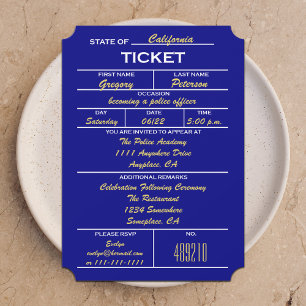 Navy Blue Ticket Police Graduation Invitations