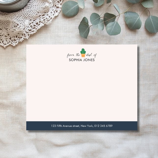Navy Blue Timeless Cactus Stationery Note Card (Creator Uploaded)