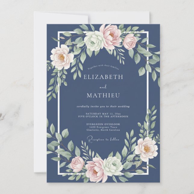 Navy Blue Timeless Formal Wedding Invitation (Front)
