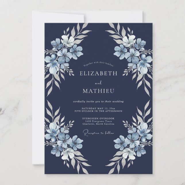 Navy Blue Timeless Winter Wedding Invitation (Front)