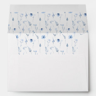 Navy blue tiny flowers botanical wedding envelopes