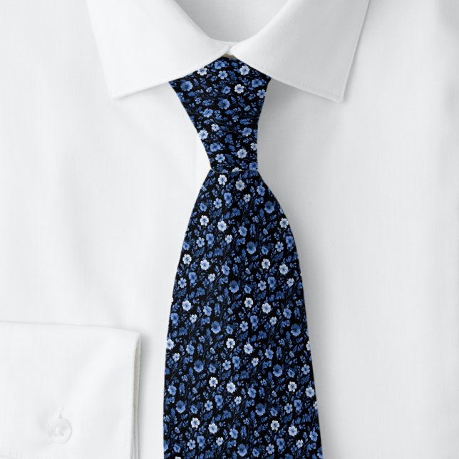Navy Blue Tiny Flowers Tie (Creator Uploaded)
