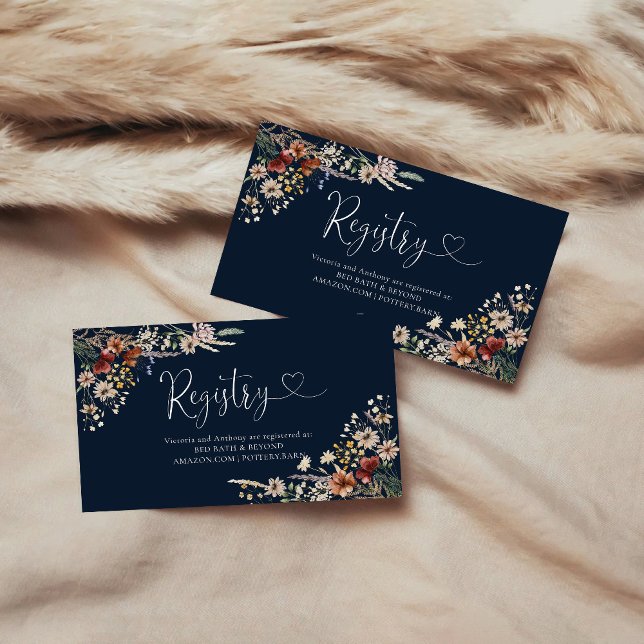 Navy Blue Tiny Wildflower Baby Shower Registry Enclosure Card (Creator Uploaded)