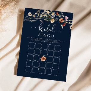 Navy Blue Tiny Wildflower Bridal Shower Bingo