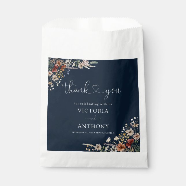 Navy Blue Tiny Wildflower Bridal Shower Favour Bag (Front)