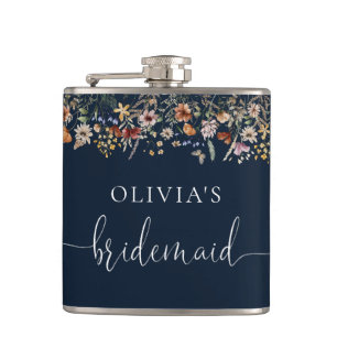 Navy Blue Tiny Wildflower Bridal Shower Flask