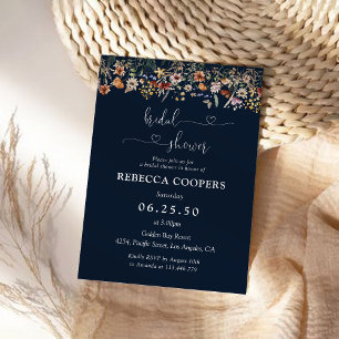 Navy Blue Tiny Wildflower Bridal Shower Invitation