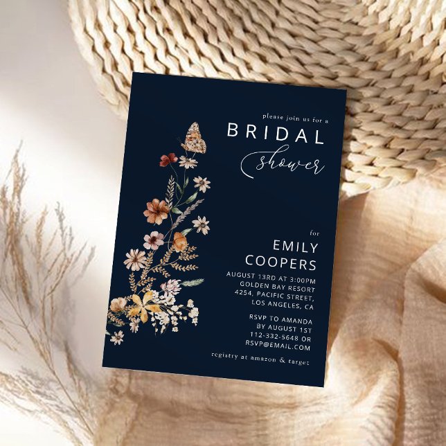 Navy Blue Tiny Wildflower Bridal Shower Invitation (Creator Uploaded)