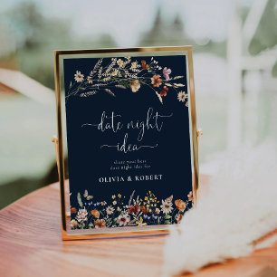 Navy Blue Tiny Wildflower Date Night Idea Sign