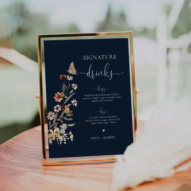 Navy Blue Tiny Wildflower Signature Drinks Sign (Creator Uploaded)