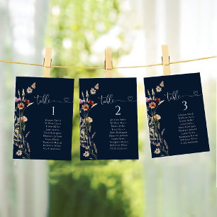 Navy Blue Tiny Wildflower Table Seating Chart Card